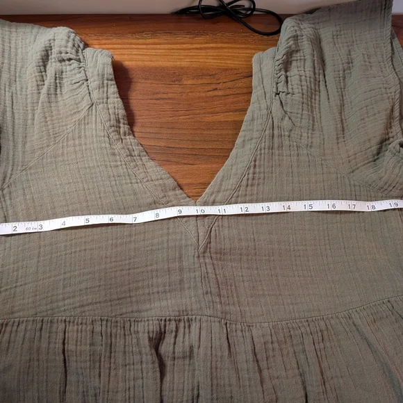 Old Navy Olive Tiered V-Neck Mini Dress 100% Cotton Natural Fibers - Picture 6 of 7